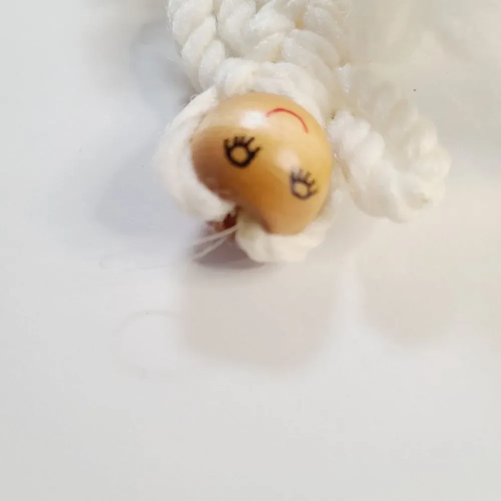 Vintage Macrame Wood Fluffy Angel Ornament Lot of 6